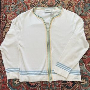 Vtg Lizgolf by Liz Claiborne White Full Zip Cardigan Sweater Womens L Preppy